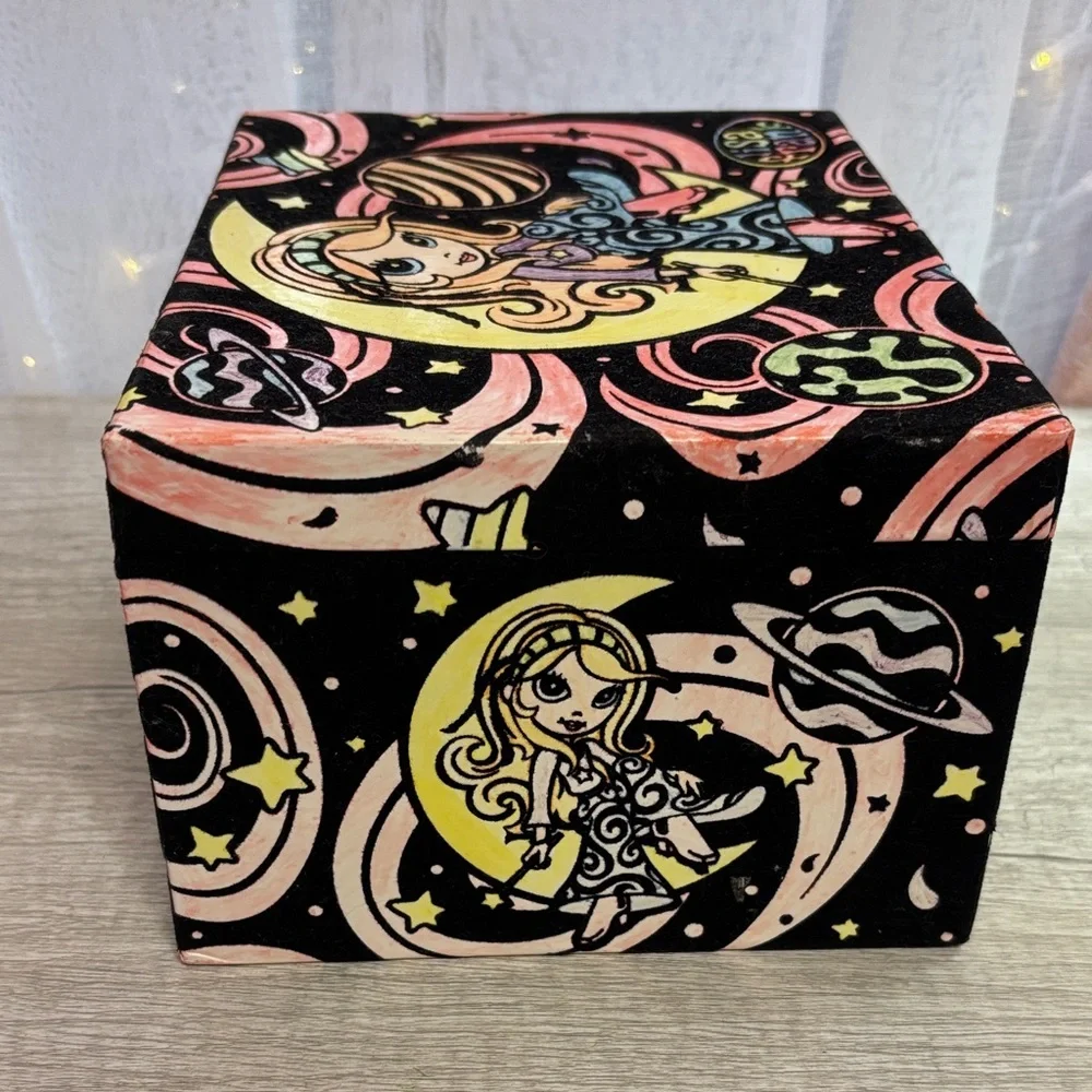 Lisa Frank Star The Moon Witch Fuzzy Felt Velvet Stationary Jewelry Box